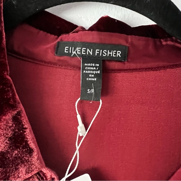 NWT Eileen Fisher Dark Cranberry Velvet Tunic Button Down Blouse Small - Picture 13 of 13